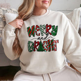 Sandjest Merry Christmas Crewneck Sweatshirt Merry and Bright Xmas Tee Gift for Women Men Friend